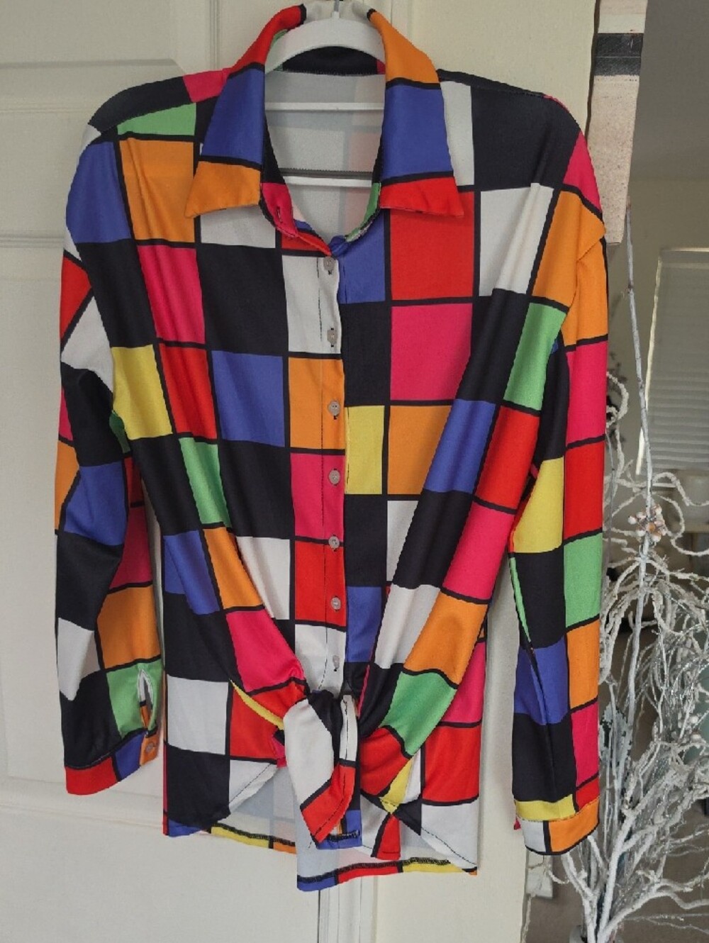 Color Block Button-Up Shirt in Bright Multi - Picture 2 of 3